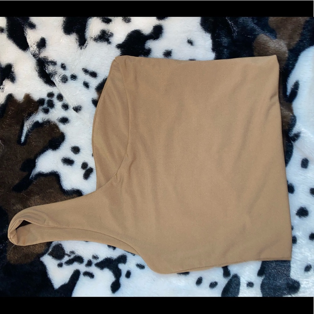 Tan one shoulder shirt